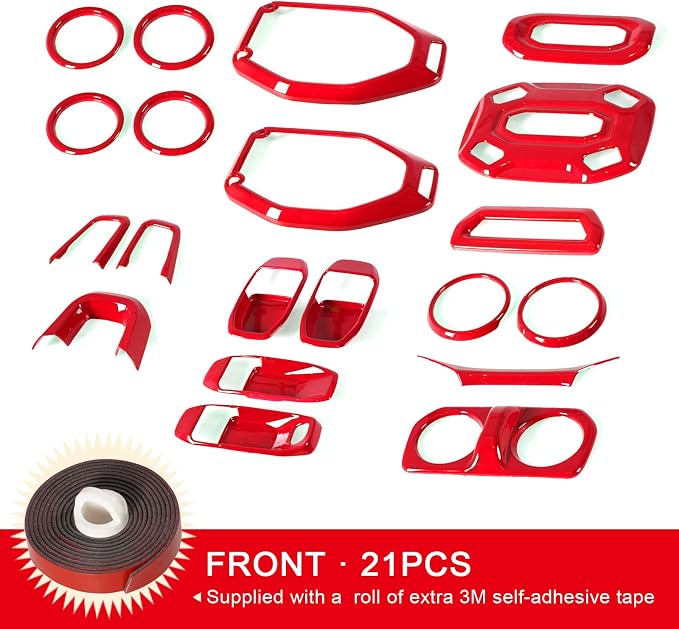 21PCS Full Set Interior Decoration Trim Kit Compatible with Jeep Wrangler JL JLU & Gladiator JT 2018-2021,Steering Wheel,Reading Light,Air Conditioning Vent,Headlight Switch,Speaker Covers(Red)