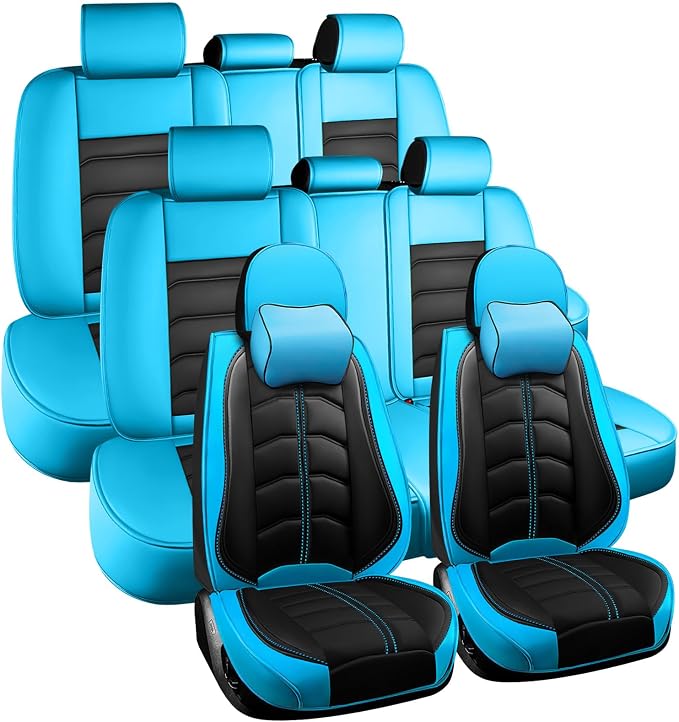 Car Seat Cover 8 Seats for Toyota Highlander 2001-2026, Durable Wear Resistant Waterproof Seat Cover, Breathable No Odor Premium Leather Vehicle Interior Accessories.(8 Luxury,Black Blue)