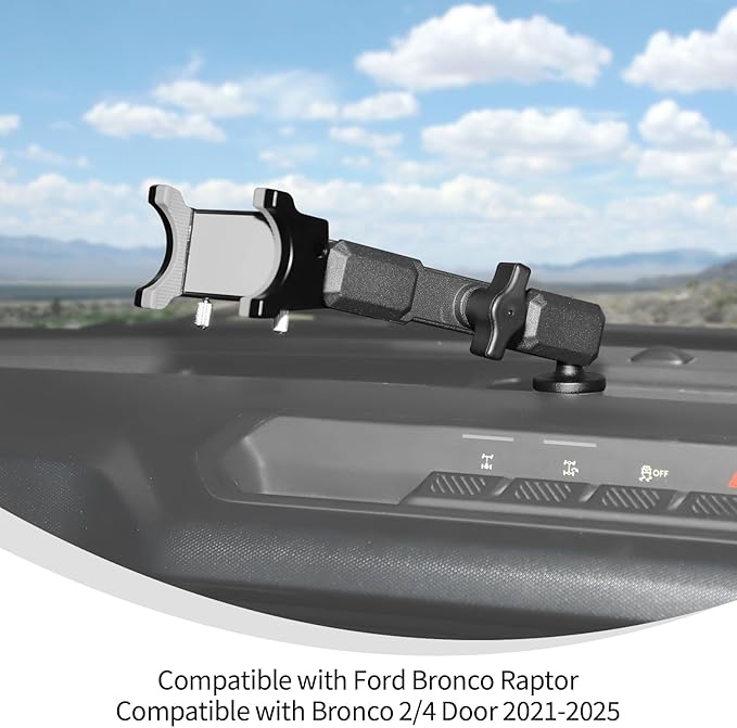 Linskip Dashboard Universal Metal Clamp Phone Mount & Holder for 2021-2025 2026 Ford Bronco Raptor & Bronco 2/4 Door, Rotates Vertical & Horizontal, Rugged Off-Road Stability