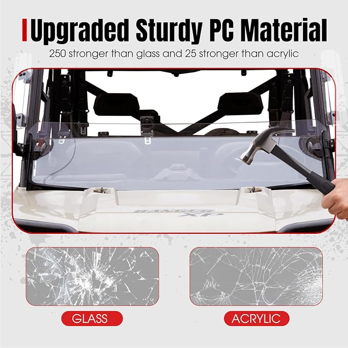A & UTV PRO Front Half Windshield for 2017-2024 Polaris Ranger XP 1000 / Crew / Diesel / XP 900 Accessories Hard Coat PC Front Window Replace #2883301