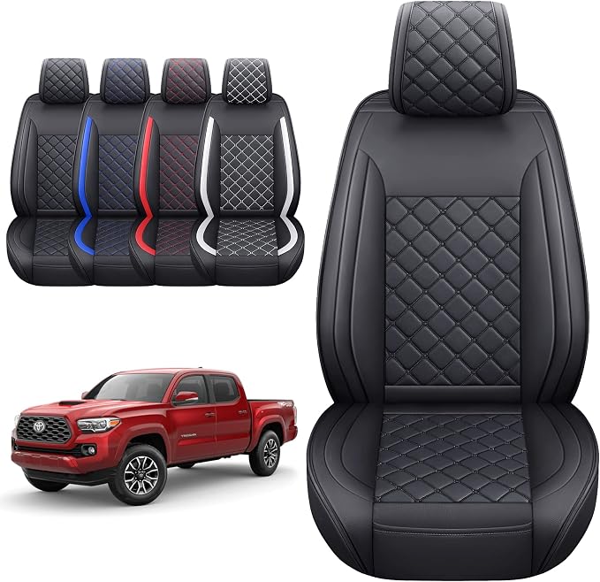 Tomatoman Tacoma Seat Covers Customized for 2005-2025 2026 Truck Sport Gen SR Extended Pro Off-Road Pickup V6, Waterproof Faux Leather Car Cushions(2 PCS Front, Black)