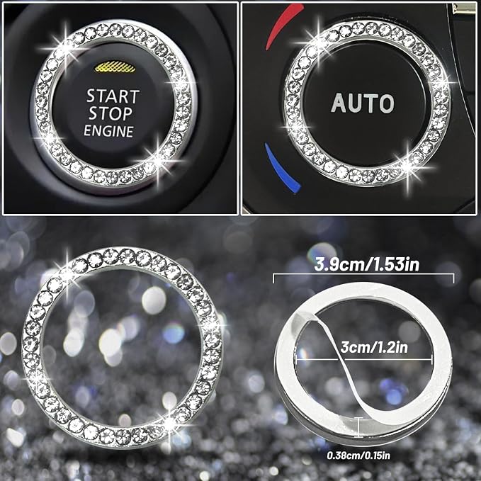 NBTEPEM 12 Pcs Bling Car Accessories Set for Women Car Floor Mats Full Set Steering Wheel Cover Seat Belt Covers Coasters Universal Fit Car SUV Truck Van Silver