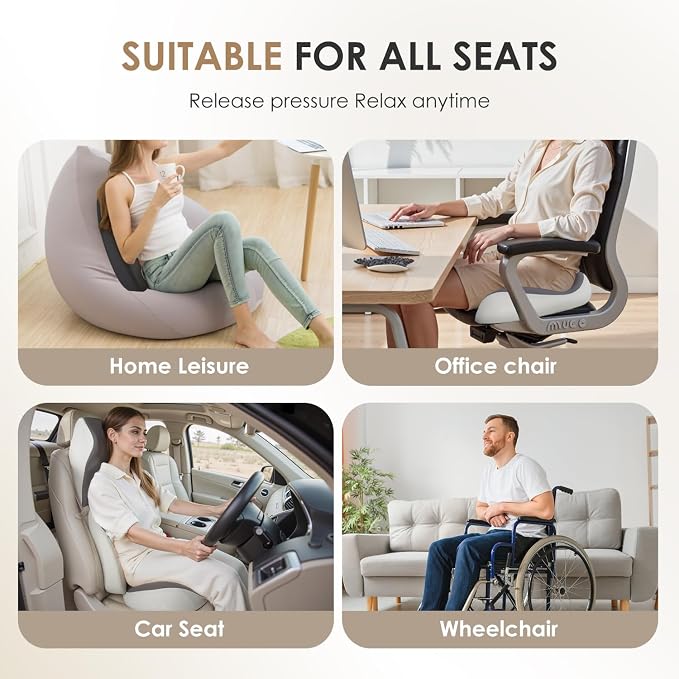 FLORICH Car Seat Cushion & Lumbar Support Pillow & Car Neck Pillow for Driver Car Office Chair, Ergonomic Memory Foam Car Cushion & Back Support Pillow for Sciatica Pain Relief - Black