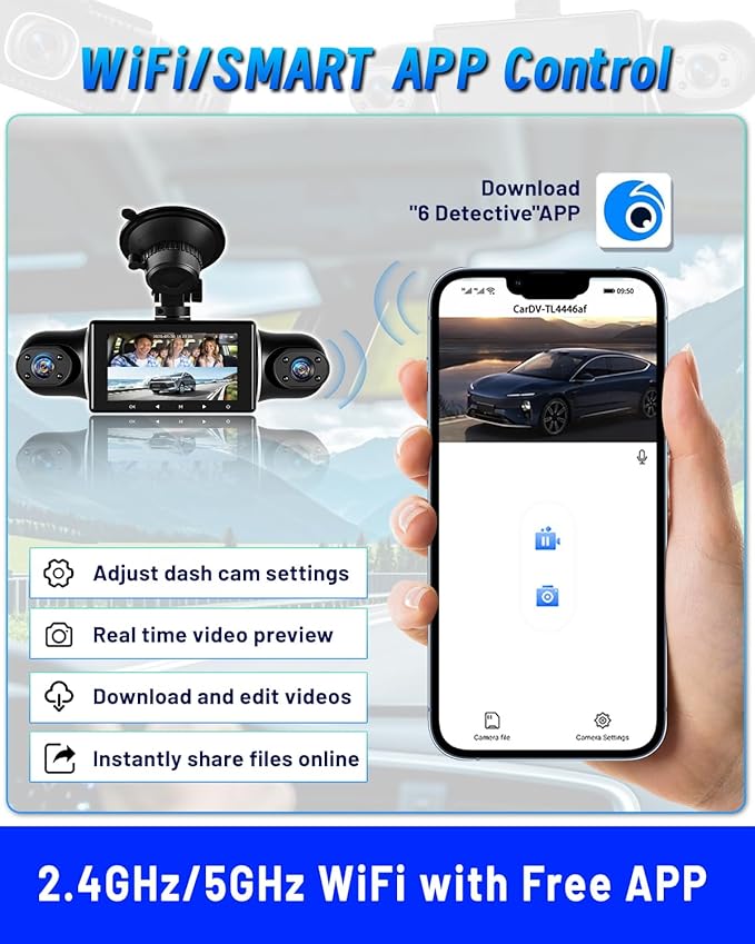 NHOPEEW 5 Channel Dash Cam 360°View with WiFi & APP Control, 5x1080P Front and Rear Inside Left Right, Five Cameras with 64GB Card, G-Sensor, 24 Hours Parking Mode, Loop Recording, Night Vision