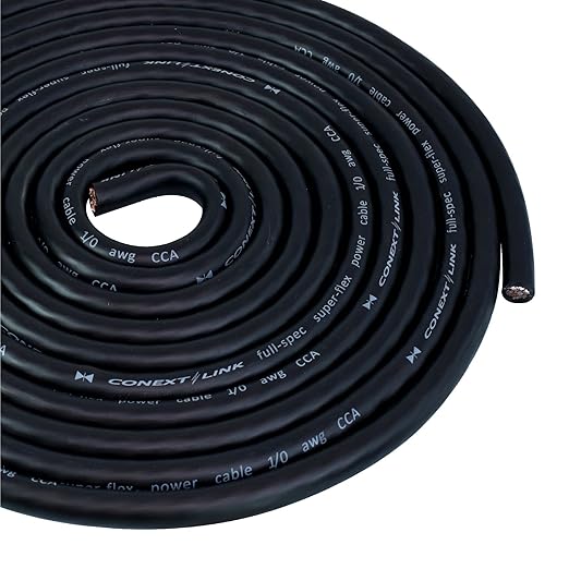Conext Link 20 ft Frost Black 1/0 Gauge Amplifier Power Ground Wire 0 GA Battery Cable （10818）