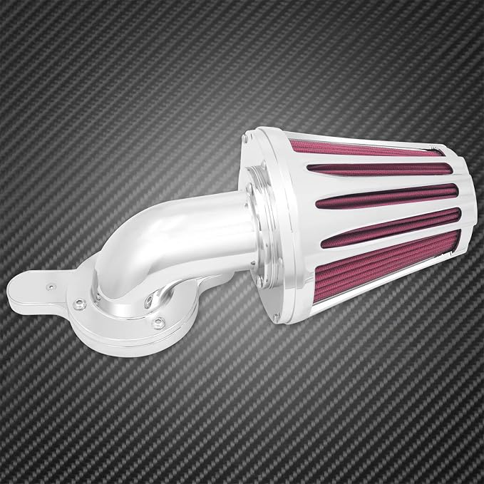 Motorcyle Air Cleaner Filter CNC 90° Forward-Facing Kit Fit for Harley Softail Touring Trike Sportster XL Dyna (Chrome Housing Red Element, B For Touring 00-07,Softail 00-15,Dyna 00-17)
