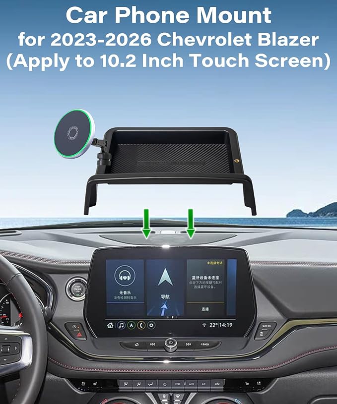 Car Phone Holder for Chevrolet Blazer 2023 2024 2025 2026 Accessories 10.2 Inch Touch Screen Fixed Clip 15W Fast Wireless Charger Cell Phone Mount with Dashboard Storage Tray