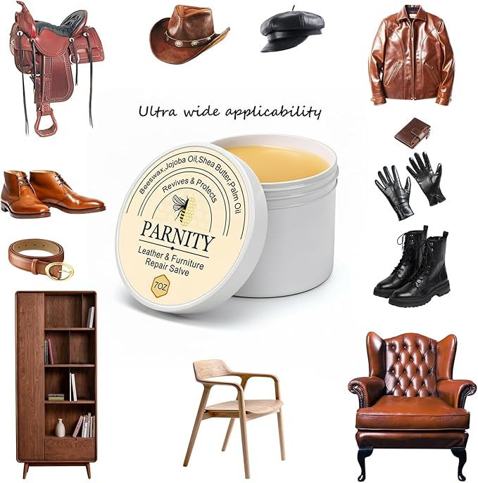 All-Natural Leather & Wood Furniture Repair Salve 7oz, Leather Conditioner & Polisher for Car Seats, Wood Flooring, Couches, Saddles, Boots & Bags