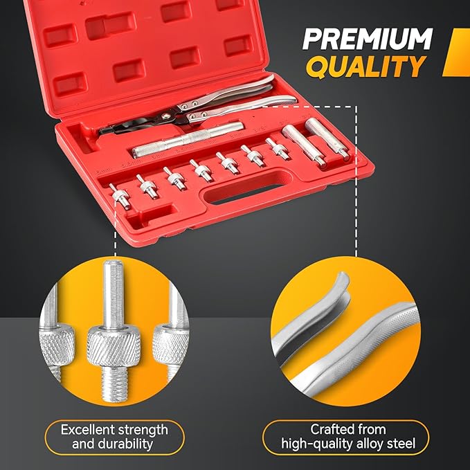 11PCS Valve Stem Seal Remover and Installer Tool Kit | Valve Seal Removal Kit with Pliers, Drive Handle, Sockets, Adapters, Valve Stem Installation Tool