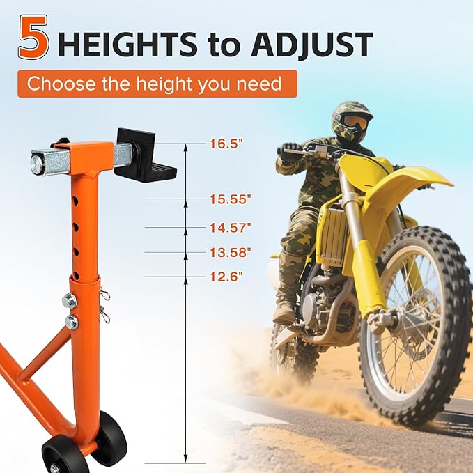 Donext Motorcycle Stand 850LB Adjustable Sport Bike Rear Wheel Lift Swingarm Paddock Stands Orange, 5 Adjustable Heights, U+L