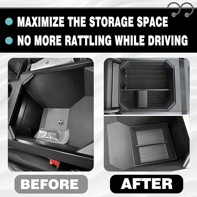 BestEvMod Center Console Organizer Tray Compatible with Tesla Cybertruck 2026 2025 2024 Accessories Pickup Armrest Storage Box (2PCS Upper + Lower Bundle)