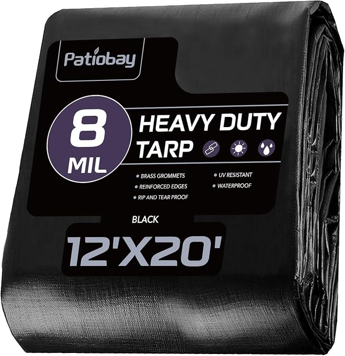 Tarp 12x20 Feet, 8 Mil Large Waterproof Tarps Heavy Duty with Grommets Every 23.6", Thick Plastic Tarp, UV Resistant Tear&Fade Resistant, Reinforced Edges for Outdoor Pool Camp Tent