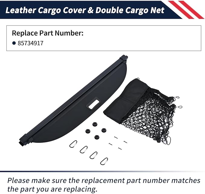 Cargo Cover & Double Cargo Net Compatible with Cadillac Optiq 2024 2025 2026,Retractable Trunk Cover Privacy Screen Security Shield Shade,Waterproof Trunk Accessories(Leather)