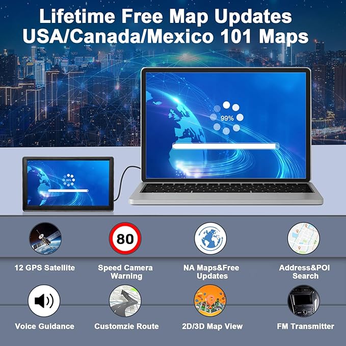 GPS Navigator for Car with 2026 Maps Lifetime Free Update, 7" Car GPS Navigation System for Vehicles Truck Commercial Drivers with POI/ZIP Search, Support FM, Voice Guidance, Speedcam/Red Light Alerts