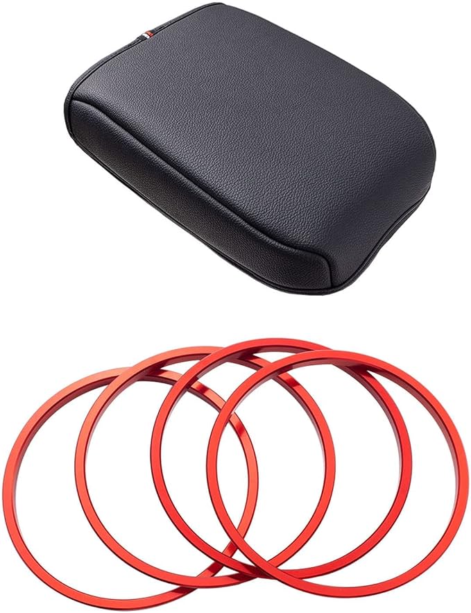 JDMCAR A/C Vent Ring Outer Trim Decoration Covers (4 pcs Set, Red) and Center Console Cushion Compatible with Toyota Tacoma Accessories 2016-2022 2023