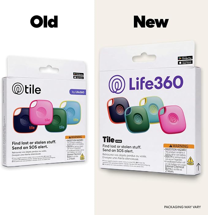 Life360 Tile - Bluetooth Tracker, Keys Finder and Item Locator for Keys, Bags and More. Phone Finder. Both iOS and Android Compatible. 4-Pack