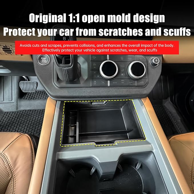Console Storage Box for 2025-2026 Land Rover Defender 90 110 130 Upper Storage Compartment for Lower Center Console Organizer Tray Interior Trim Modification Accessories (Lower storage compartment)