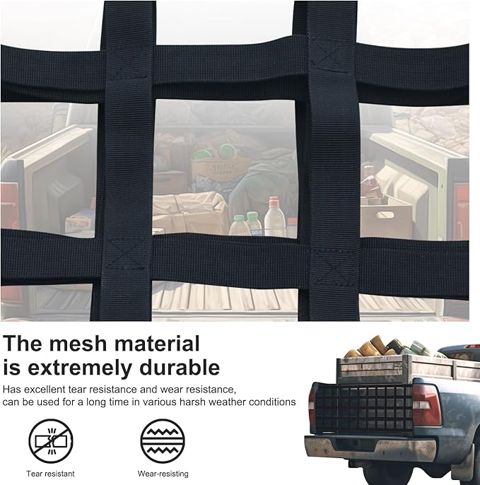 Tailgate Net for Most Mid Size Truck - Cargo Net Compatible with Ford, Chevy, Dodge,Ram - Tail Gate Extender Nets for Pickup Truck Bed (50" x 15")