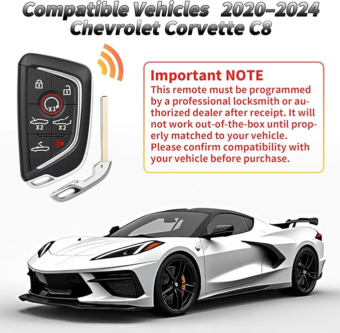 Fit for Chevy Corvette C8 2020-2024 Smart Key Fob 433MHz 49 Chip 6+1 Buttons Keyless Entry Remote FCC ID: YG0G20TB1