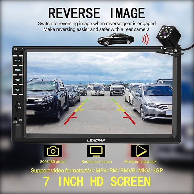 7" Car Stereo Double Din Touch Screen Car Radio Audio Receiver FM Radio Bluetooth Video Remote Control MP5/4/3 Player Android Phone Mirror Link USB/SD/AUX Hands Free Calling with Camera