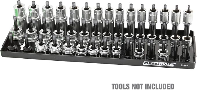 OEMTOOLS 22338 3-Post Metric Socket Tray Set, 3 Piece, Deep, Shallow, and Impact 3 Row Socket Organizer for Tool Box Drawer, Holds 141 Tools, 1/4, 3/8, and 1/2 Inch Drive, Metric, Black