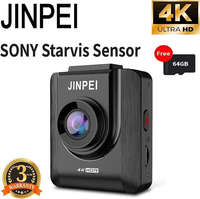 4K Front Dash Cam 64GB Included, Car Dashboard Camera Recorder with UHD 2160P, 2" IPS Screen, 150° Wide Angle, HDR, Night Vision,JD-19B-4K