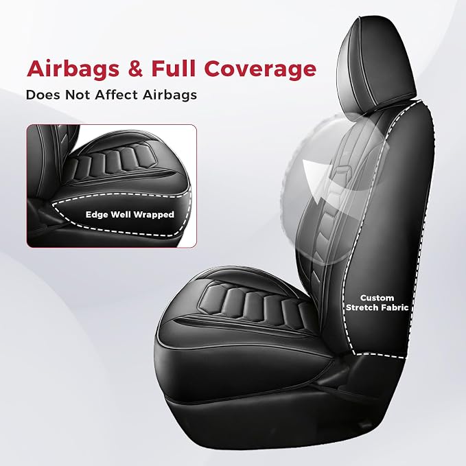 FREESOO 2 Front Tacoma 2005-2023 Seat Covers Custom Fit for Toyota Tacoma Double Crew Cab Faux Leather Pickup Truck Seat Covers (2 PCS Front, Black)