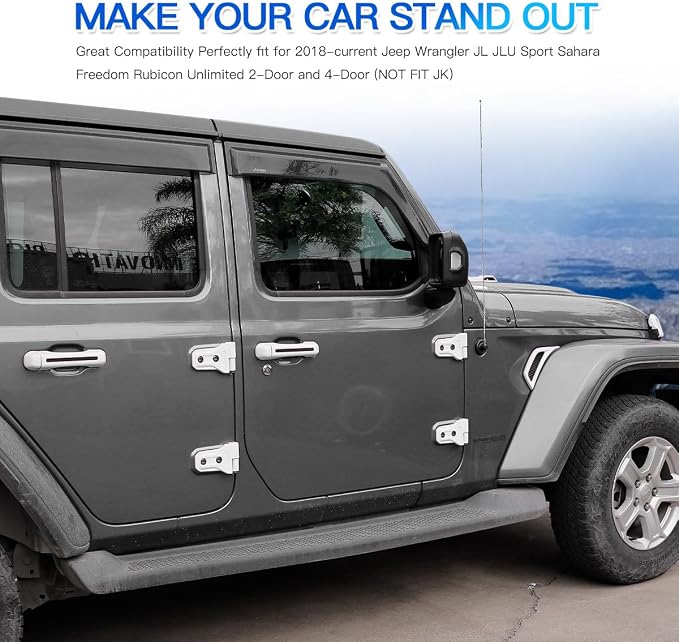 Barong for Jeep Wrangler JL JLU 2018-2025 Accessories Exterior Decoration Door Hinge Handle Engine Hood Hinge Hood Latch Wheel Eyebrow Side Air Outlet Rear Window Hinge Cover 26PCS Full Set (White)