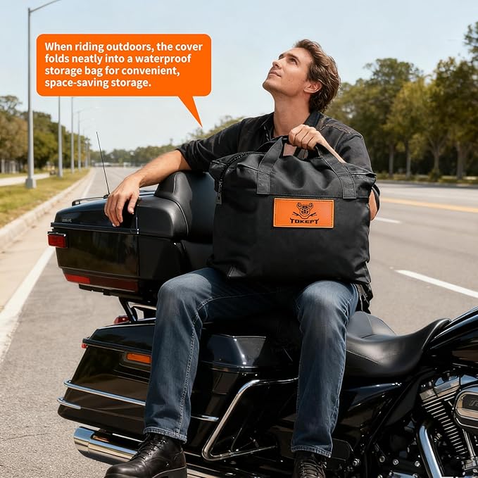 Motorcycle Cover, 110 Inch with Side+Top Box Touring Models Specific Vehicle Cover Storage Suitable for Harley-Davidson Ultra Limited, Road Glide Limited, Gold Wing, Road Master Grey