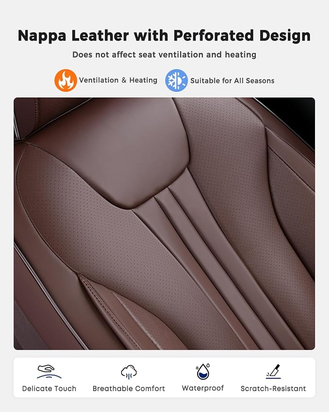 Huidasource Rear Row Seat Covers, Waterproof Faux Leather, Universal Fit for Most Cars, SUVs & Trucks, Easy to Install, Spill & Dirt Resistant, Great for Travel & Pets, Coffee