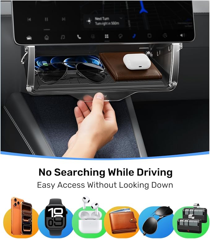 Zanch (Upgraded) Tesla Model Y Juniper Under Screen Storage Box [Hidden Design, Factory-Fit], Adds Extra Storage & Keeps Items Hidden for Privacy, Model Y (2020–2025) / Juniper (2025–2026) Accessories