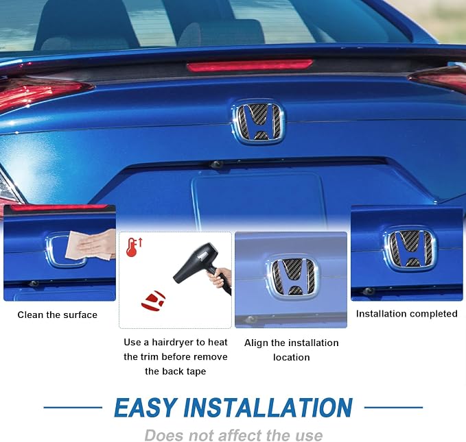 Real Carbon Fiber Tailgate Emblem Trim Compatible with 2016-2021 10th Gen Honda Civic, Exterior Decor Sticker Accessories