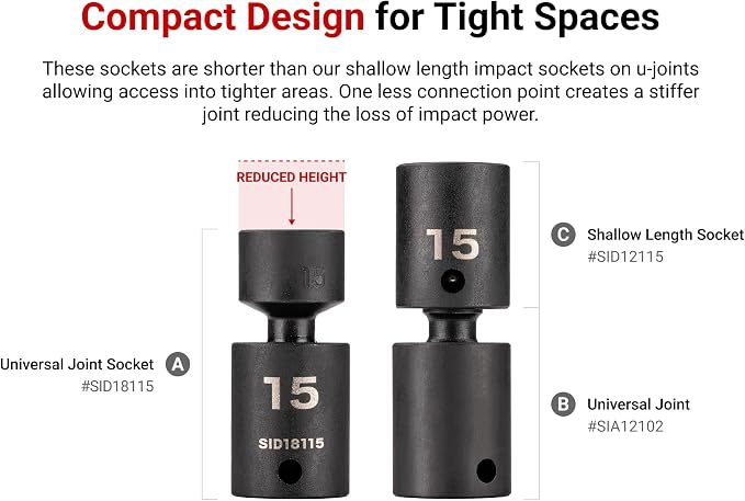 TEKTON 3/8 Inch Drive Universal Joint Impact Socket Set | SID97301