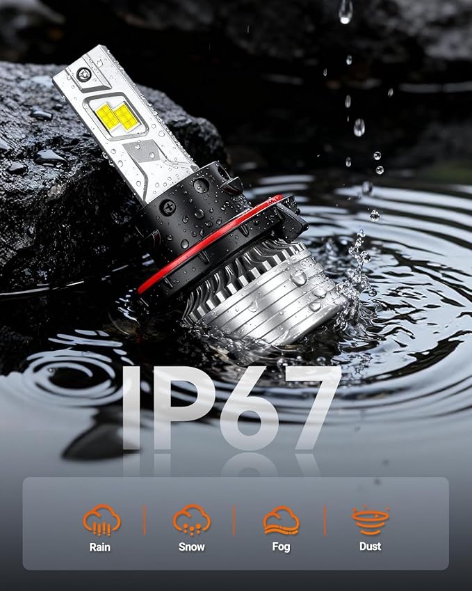 SEALIGHT H13/9008 Bulbs, 1100% 70000LM Ultra Brightness H13 Bulbs,Real 1:1 Size 6500K Cool White, IP68 Waterproof Fog Bulb, Plug and Play, Pack of 2
