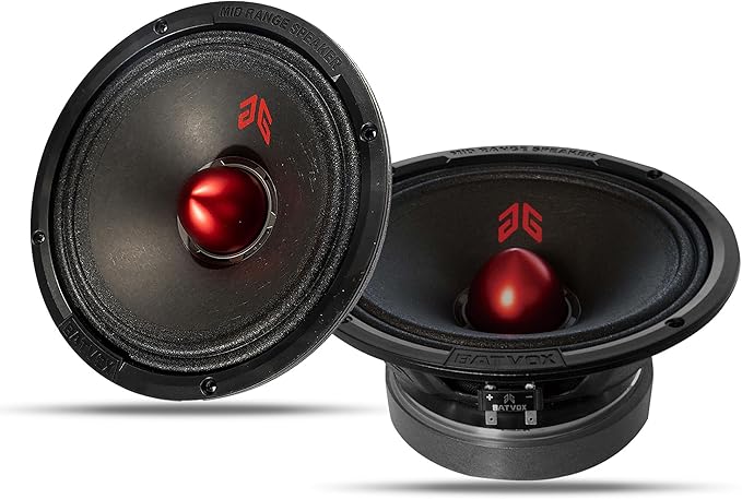 MX80E2 Loudspeaker 8 Inch Midrange 640 Watts 4 Ohms Red Bullet, Premium Quality Audio Door Speakers for Car or Truck Stereo Sound System, Black (2 Speakers)