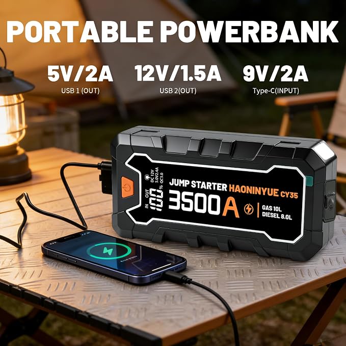 Portable Jump Starter,12V Car Battery Jumper Starter Portable with 88.8Wh Quick Charger,LED Display,14000mAh Booster Jump Box Pack (10L Gas 8.0L Diesel Engine)