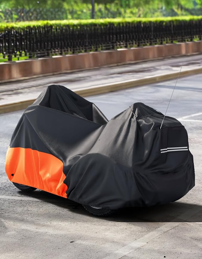 KEMIMOTO Heavy Duty 420D Motorcycle Trike Cover with Antenna Opening 3 Wheel Waterproof Cover Compatible with Trike Models Freewheeler, Tri Glide Outdoor All Weather Protect from Dust Sunlight Rain