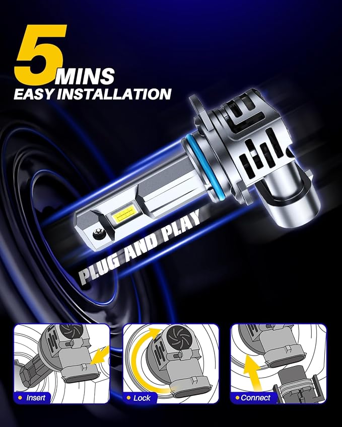 AUTOONE 9012 Bulb, 9 Times Brighter 40000LM HIR2 LED Bulb, 3 Min Quick Install, 20 Years Lifespan, No Flicker