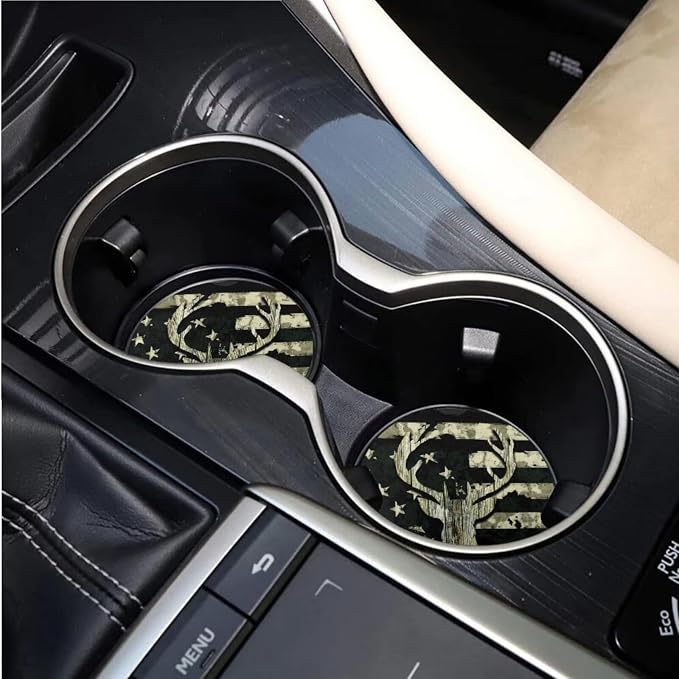 BIGCARJOB American Flags Deer Car Front Rear Seat Covers Full Set for Men Auto Interior Accessories 15 Pack Car Headrest Cover,Car Trash Can,Car Seat Protector Set
