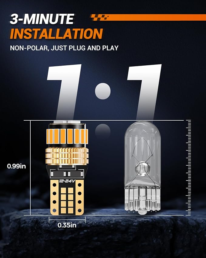 SEALIGHT 194 LED Bulb 2000K Amber 168 T10 2825 W5W 600% Brightness Wedge Interior Car Bulbs Replacement for License Plate Lights Dome Map Door Courtesy Trunk Parking, 10 PCS