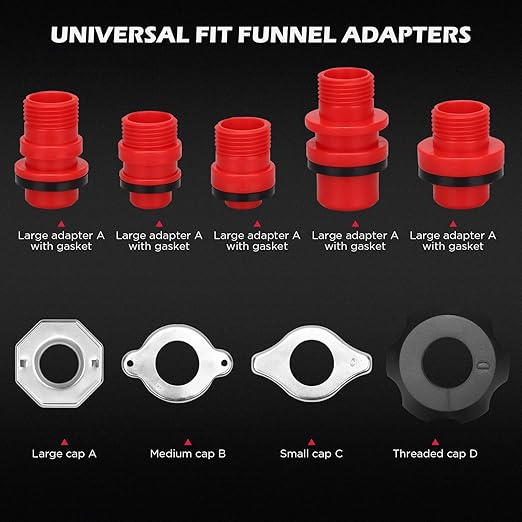 22-Piece No-Spill Coolant Filling Funnel Kit and Siphon Hose Pump, Radiator Coolant Filling Spill-Proof Funnel Kit with Adapters, Extensions, PVC Hose, Engine Oil Funnels, Towel for Universal Vehicle