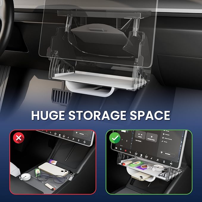 for Tesla Model Y Juniper & Model Y L Under Screen Storage Organizer 2025-2026/Model 3 Highland 2024-2026, Hideable Center Console Organizer Tray for Model Y Juniper Accessories, White