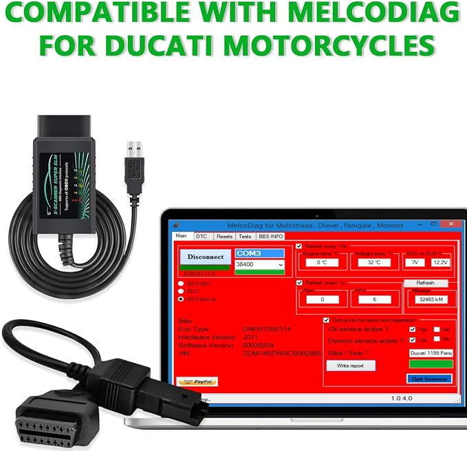OBD2 Adapter USB ELM327 Scanner with FT232RL 18F25K80 V1.4 Original Chip,Fit for Ducati Motorcycle OBDII Diagnostic Scan Tool for Ford Mazda Toyota Fiat,Work with Windows 7/8/10/XP System