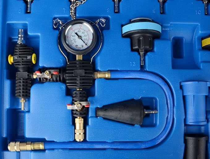 DAYUAN 28Pcs Universal Radiator Pressure Tester Kit Coolant Pressure Tester | Coolant Vacuum Refill Kit，Leak Detection for Cooling Systems，0-35 PSI Test Range，Detects Engine Leaks，Fits Most Vehicles