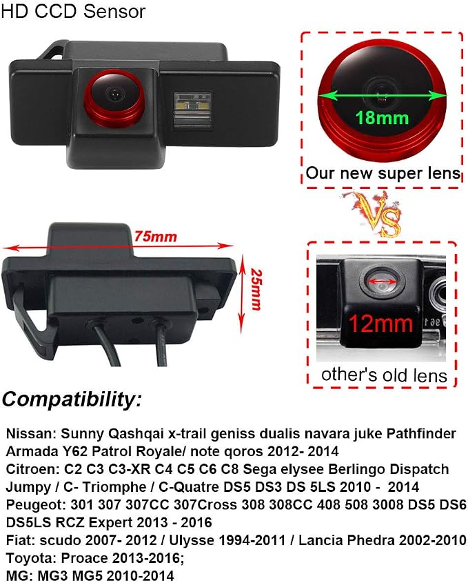 1280x720 Pixels car Back up Camera Reverse for Nissan Qashqa X-Trail Geniss Navara Sunny Citroen C2 C3 C3-XR C4 C5 C6 C8 Peugeot 301 307 307CC 308 308CC 408 508 3008 DS5 DS6 Proace MG3 MG5