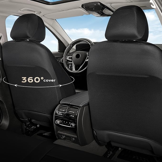 Coverado Car Seat Covers Front Seats Luxury Leather Automotive Mesh 2 Pack Airbag-Compatible Universal Fit Seat Protector Seat Cushion for SUV Sedan Truck Black
