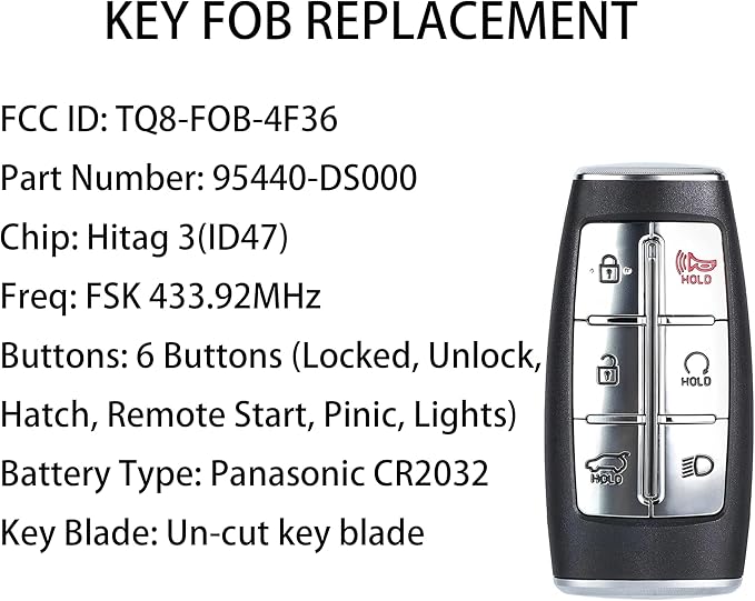 Smart Key for Hyundai Genesis GV70 2022-2023, Alliskeys 6-Buttons Proximity Key Fob Replacement for Hyundai Genesis GV70 2022 2023 TQ8-FOB-4F36 95440-DS000