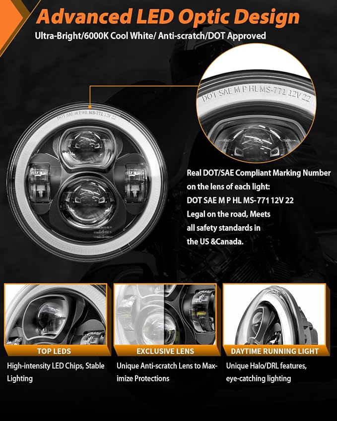 Z-OFFROAD Upgrade 7 Inch Motorcycle LED Headlight w/DRL White Halo DOT Kit Compatible with Harley Davidson Street Glide Road King Special Electra Glide Ultra Classic Fat Boy Heritage Softail
