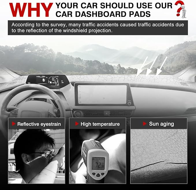 Autorder Dashboard Cover Mat for 2023-2025 2026 Toyota Prius Accessories Dash Cover Upgrade Velvet Dash Mat Sunshade Glare UV Rays Protector