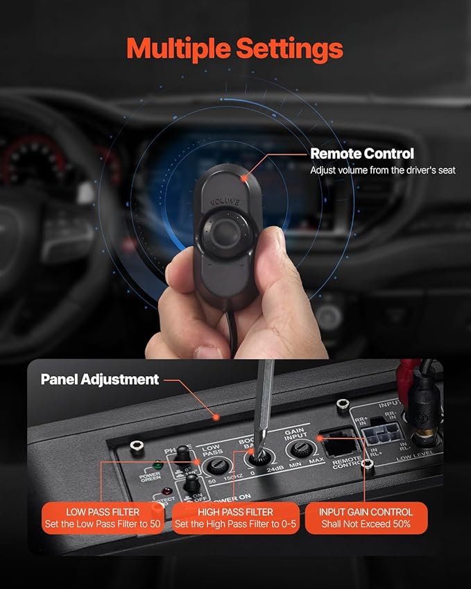 VEVOR 10" 440W Underseat Car Subwoofer, Slim Powered Car Subwoofers with Blue Ambient Light, Low Profile Audio Sub Under The Seat with Built-in Amplifier, Remote Controller for SUVs, Car, Truck, RV